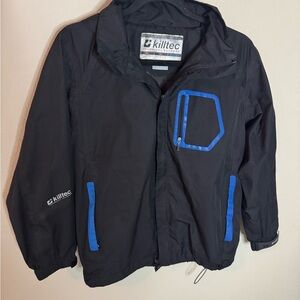 Killtec Youth Waterproof Jacket Black Blue Size 12 Hooded Coat